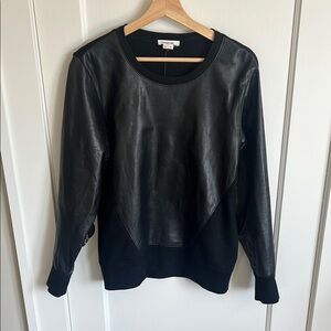 Helmet lang Black Leather-Front Sweatshirt